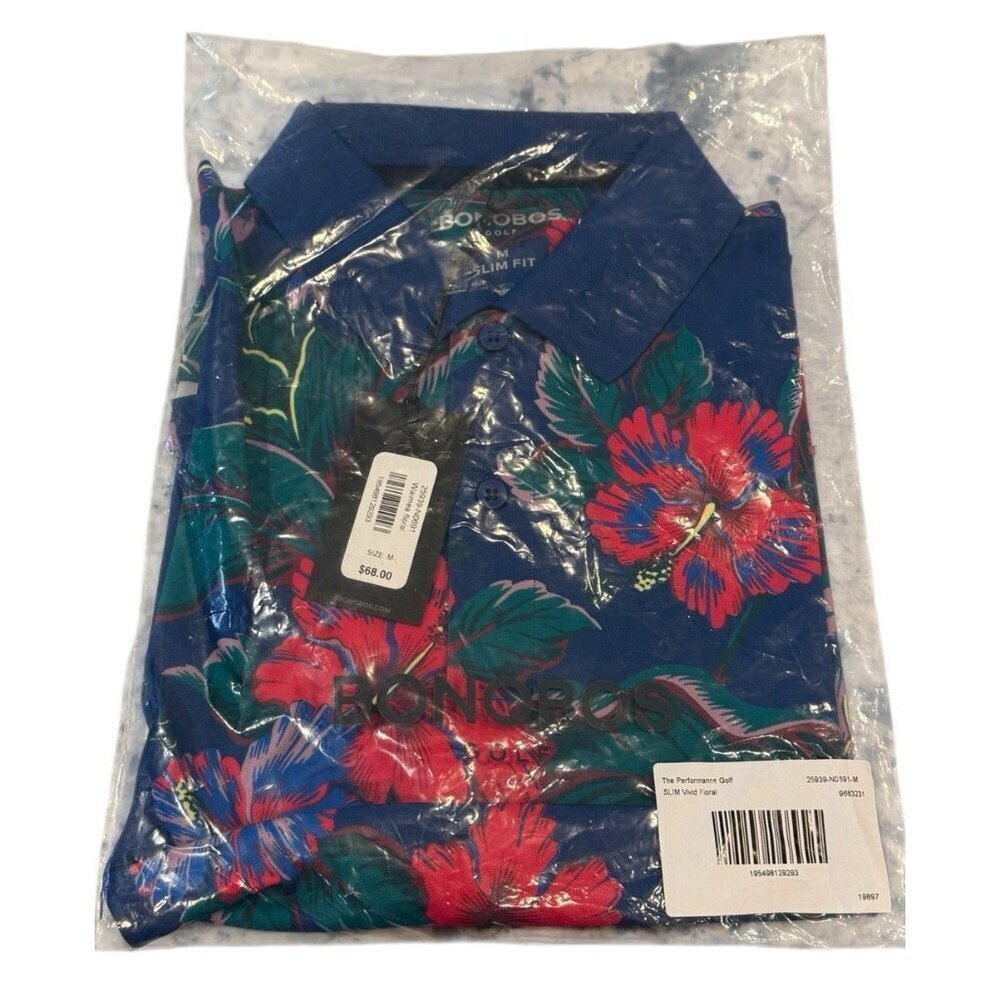 Bonobos Golf Men’s Perf Golf Slim Fit Vivid Floral Polo Shirt Size Medium NWT
